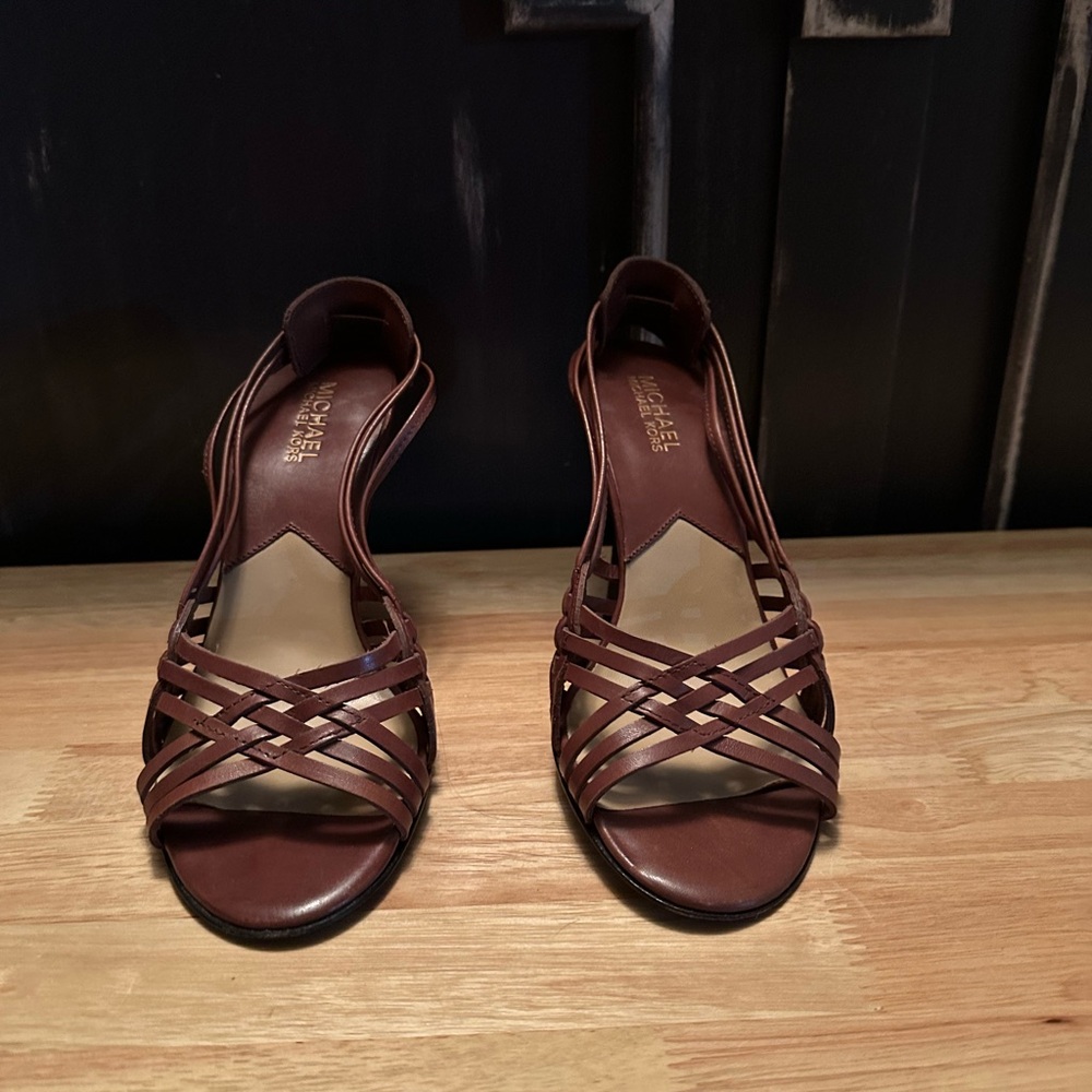 Michael Kors brown leather, sling back pumps. Size 7